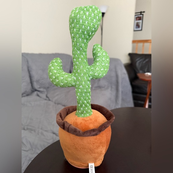 Talking, Dancing Green Plush Cactus Toy in Brown Pot - Picture 3 of 3